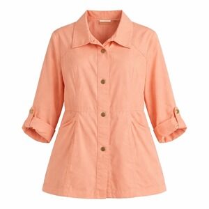 Chicos Twill Utility Jacket Royal Peach Snap Front Lyocell Size 1  NEW